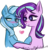 Size: 716x752 | Tagged: safe, artist:oreomonsterr, starlight glimmer, trixie, pony, unicorn, g4, blushing, bust, female, heart, lesbian, looking back, mare, scrunchy face, ship:startrix, shipping, simple background, smiling, transparent background