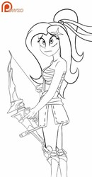 Size: 664x1280 | Tagged: safe, artist:pshyzomancer, fluttershy, equestria girls, arrow, bow (weapon), bow and arrow, crossover, female, hanzo, humanized, lineart, monochrome, overwatch, sketch, solo, weapon