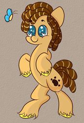 Size: 659x960 | Tagged: safe, artist:hedgehog-plant, oc, oc only, oc:catnap, butterfly, earth pony, pony, heart eyes, rearing, solo, unshorn fetlocks, wingding eyes