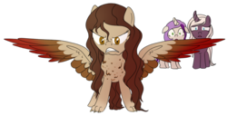 Size: 1020x520 | Tagged: safe, artist:karmadash, oc, oc only, oc:calore, oc:krystal feathers, oc:nami, hippogriff, pegasus, pony, unicorn, angry, scared, slit pupils