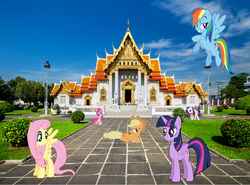 Size: 3448x2552 | Tagged: dead source, source needed, useless source url, safe, artist:nutachat, applejack, fluttershy, pinkie pie, rainbow dash, rarity, twilight sparkle, alicorn, earth pony, pegasus, pony, unicorn, g4, bangkok, benjamabophit temple, high res, irl, mane six, photo, ponies in real life, temple, thailand, twilight sparkle (alicorn)