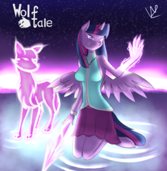 Size: 2213x2275 | Tagged: safe, artist:wolfy-pony, twilight sparkle, alicorn, wolf, anthro, unguligrade anthro, g4, bracelet, clothes, high res, jewelry, magic, necklace, twilight sparkle (alicorn)