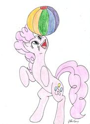 Size: 1700x2336 | Tagged: safe, artist:stardustchild01, pinkie pie, g4, ball, female, solo, traditional art