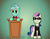 Size: 7920x6120 | Tagged: safe, artist:littletigressda, bon bon, lyra heartstrings, sweetie drops, earth pony, pony, g4, absurd resolution, bowtie, clothes, duo, gradient background, podium, secret agent sweetie drops, secret service, smiling, suit, sunglasses