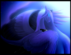 Size: 1024x790 | Tagged: safe, artist:inushiri, princess luna, g4, crying, female, solo, spread wings, stars