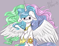 Size: 3850x2975 | Tagged: safe, artist:zombiecupcake101, princess celestia, pony, g4, bipedal, female, floppy ears, frown, high res, looking at you, simple background, solo, spread wings, unamused