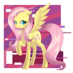 Size: 1024x1024 | Tagged: safe, artist:poipoimon, fluttershy, g4, abstract background, female, looking at you, raised hoof, solo, spread wings