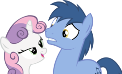 Size: 14466x8797 | Tagged: safe, artist:cyanlightning, blues, noteworthy, sweetie belle, earth pony, pony, unicorn, g4, .svg available, absurd resolution, female, filly, foal, looking at each other, looking at someone, male, simple background, stallion, transparent background, vector