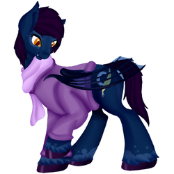 Size: 900x900 | Tagged: safe, artist:bevendre, oc, oc only, oc:midnight oil, bat pony, pony, clothes, scarf, sweater