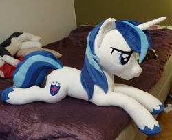 Size: 3483x2835 | Tagged: safe, artist:epicrainbowcrafts, shining armor, g4, bed, high res, irl, life size, photo, plushie, prone, solo