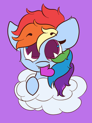 Size: 720x960 | Tagged: safe, artist:hedgehog-plant, rainbow dash, pegasus, pony, g4, cloud, fangs, female, heart, mare, mouth hold, simple background, solo