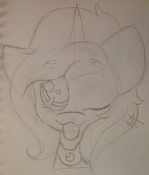Size: 823x960 | Tagged: safe, artist:hedgehog-plant, princess luna, alicorn, pony, g4, female, grayscale, heart eyes, mare, monochrome, solo, tongue out, traditional art, wingding eyes