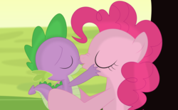 Size: 3537x2187 | Tagged: safe, artist:porygon2z, pinkie pie, spike, dragon, earth pony, pony, g4, eyes closed, female, high res, interspecies, kiss on the lips, kissing, male, mare, ship:pinkiespike, shipping, straight