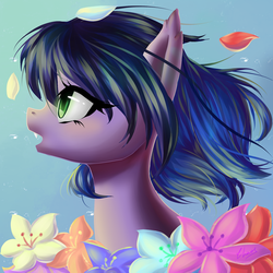 Size: 1818x1818 | Tagged: safe, artist:chaosangeldesu, oc, oc only, oc:midnight reverie, pony, flower, solo