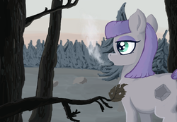 Size: 1355x940 | Tagged: safe, artist:paskanaakka, derpibooru exclusive, maud pie, g4, female, forest, outdoors, solo, tree