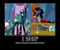 Size: 600x500 | Tagged: safe, artist:lyraalluse, edit, edited screencap, screencap, king sombra, queen chrysalis, changeling, changeling queen, pony, unicorn, a canterlot wedding, g4, the cutie re-mark, female, image macro, male, meme, motivational poster, ship:chrysombra, shipping, sombra eyes, straight