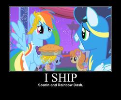 Size: 600x500 | Tagged: safe, artist:lyraalluse, edit, edited screencap, screencap, rainbow dash, soarin', pony, g4, the best night ever, clothes, image macro, male, meme, motivational poster, ship:soarindash, shipping, straight, wonderbolts uniform