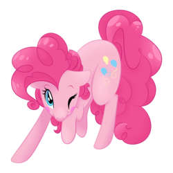 Size: 2000x2000 | Tagged: safe, artist:orcakisses, pinkie pie, pony, g4, blush sticker, blushing, female, high res, one eye closed, simple background, solo, transparent background, wink