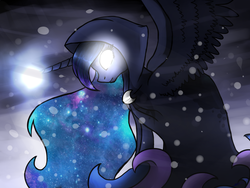 Size: 1600x1200 | Tagged: safe, artist:lanastein, princess luna, spirit of hearth's warming yet to come, alicorn, pony, a hearth's warming tail, g4, female, galaxy mane, glowing eyes, solo