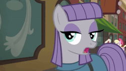 Size: 480x270 | Tagged: safe, edit, edited screencap, screencap, beaude mane, luckette, maud pie, earth pony, pony, g4, the gift of the maud pie, animated, eyebrow wiggle, female, gif, image macro, lewd, meme, reaction image, smiling, text, when she smiles