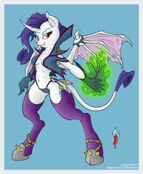 Size: 1230x1500 | Tagged: safe, artist:bleff172, artist:dfectivedvice, rarity, bat pony, anthro, unguligrade anthro, g4, bat ponified, belly button, breasts, clothes, colored, countess, fangs, female, garter belt, partial nudity, race swap, red eyes, socks, solo, thigh highs
