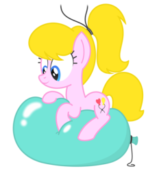 Size: 1234x1310 | Tagged: safe, artist:sny-por, oc, oc only, oc:lola balloon, balloon, balloon fetish, balloon riding, fetish, party balloon, ponytail, solo, that pony sure does love balloons