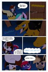 Size: 1266x1920 | Tagged: safe, artist:darkhestur, oc, oc only, oc:cammy, oc:dark, oc:dustlight, comic, dialogue, panels, pirate, runes