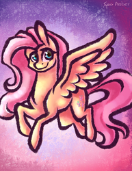 Size: 810x1050 | Tagged: safe, artist:twixyamber, fluttershy, g4, female, flying, looking at you, solo, spread wings