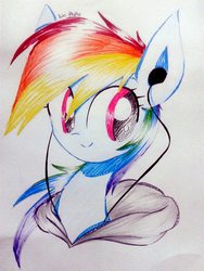 Size: 1536x2048 | Tagged: safe, artist:liaaqila, rainbow dash, g4, chillaxing, clothes, female, hoodie, looking at you, smiling, solo, traditional art