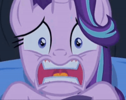 Size: 631x504 | Tagged: safe, screencap, starlight glimmer, pony, g4, season 6, to where and back again, animated, faic, female, gif, gums, looking at you, open mouth, out of context, solo, teeth, this will end in porn, wide eyes