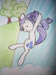 Size: 1536x2048 | Tagged: safe, artist:geekyhooves, rarity, g4, female, solo, traditional art, water, waterfall