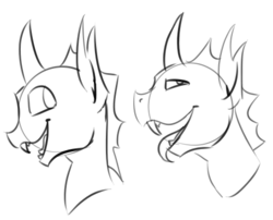 Size: 477x385 | Tagged: safe, artist:redfruit, changeling, bust, disembodied head, doodle, monochrome, sketch, tongue out