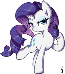 Size: 600x687 | Tagged: safe, artist:haden-2375, rarity, g4, bedroom eyes, female, lidded eyes, looking at you, simple background, smiling, solo, underhoof, white background