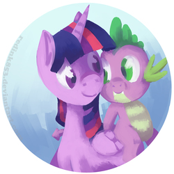Size: 2000x2000 | Tagged: safe, artist:redink853, spike, twilight sparkle, alicorn, dragon, pony, g4, baby, baby dragon, cute, duo, female, folded wings, happy, high res, horn, looking at each other, male, mama twilight, mare, signature, smiling, spikabetes, spikelove, twiabetes, twilight sparkle (alicorn), wings