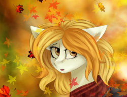 Size: 1300x1000 | Tagged: safe, artist:ognevitsa, oc, oc only, earth pony, pony, autumn, leaves, solo