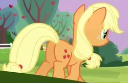 Size: 537x349 | Tagged: safe, screencap, applejack, earth pony, pony, g4, leap of faith, butt, cropped, female, mare, plot, solo