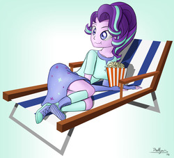 Size: 1280x1164 | Tagged: safe, artist:thealjavis, starlight glimmer, equestria girls, g4, the crystalling, chair, clothes, converse, cute, eating, equestria girls interpretation, equestria girls-ified, evening gloves, female, fingerless gloves, food, glimmerbetes, gloves, popcorn, scene interpretation, shoes, simple background, skirt, sneakers, socks, solo