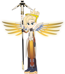 Size: 2200x2495 | Tagged: safe, artist:sketchmcreations, equestria girls, g4, barely pony related, commission, crossover, equestria girls-ified, female, high res, looking at you, mercy, overwatch, simple background, solo, transparent background, vector