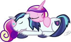 Size: 1000x597 | Tagged: safe, artist:the-kinetic, princess cadance, shining armor, alicorn, pony, unicorn, g4, 2012, duo, hug, old art, sleeping