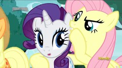 Size: 1920x1080 | Tagged: safe, screencap, applejack, fluttershy, rarity, pony, g4, to where and back again, fake fluttershy, fake rarity