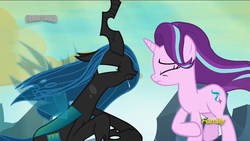 Size: 1920x1080 | Tagged: safe, screencap, queen chrysalis, starlight glimmer, changeling, changeling queen, g4, to where and back again, female, glare, refusal, rejection