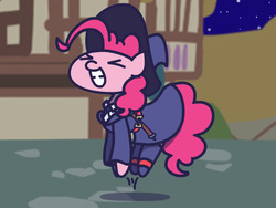 Size: 1280x960 | Tagged: safe, artist:flutterluv, pinkie pie, earth pony, pony, g4, boots, clothes, costume, cute, diapinkes, dress, female, halloween, hat, little witch academia, nightmare night, pronking, shoes, skirt, skirt lift, solo, witch, witch hat