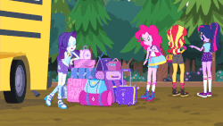 Size: 1280x720 | Tagged: safe, screencap, pinkie pie, rarity, sci-twi, sunset shimmer, twilight sparkle, equestria girls, g4, my little pony equestria girls: legend of everfree, animated, converse, female, gif, shoes
