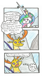 Size: 945x1716 | Tagged: safe, artist:oneovertwo, princess celestia, thorax, alicorn, changedling, changeling, pony, g4, to where and back again, comic, dialogue, fourth wall, king thorax, open mouth, smiling, thought bubble