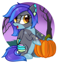 Size: 1084x1180 | Tagged: safe, artist:sugguk, oc, oc only, oc:exotic rush, pegasus, pony, pumpkin, solo