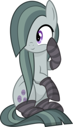 Size: 2647x4598 | Tagged: safe, artist:aureai, marble pie, earth pony, pony, g4, .svg available, clothes, cute, female, hair over one eye, happy, marblebetes, mare, raised hoof, simple background, sitting, smiling, socks, solo, striped socks, transparent background, vector