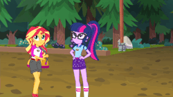 Size: 1138x640 | Tagged: safe, screencap, flash sentry, sci-twi, sunset shimmer, twilight sparkle, equestria girls, g4, my little pony equestria girls: legend of everfree, animated, gif