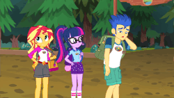 Size: 1280x720 | Tagged: safe, screencap, flash sentry, sci-twi, sunset shimmer, twilight sparkle, equestria girls, g4, my little pony equestria girls: legend of everfree, animated, gif