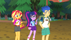 Size: 996x560 | Tagged: safe, screencap, flash sentry, sci-twi, sunset shimmer, twilight sparkle, equestria girls, g4, my little pony equestria girls: legend of everfree, animated, gif