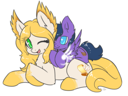 Size: 2400x1800 | Tagged: safe, artist:sapphfyr, oc, oc only, oc:feather freight, oc:mercury stratos, original species, pegasus, pony, collar, cute, feathered ears, size difference